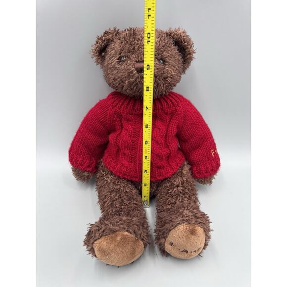 FAO Schwarz Brown Teddy Bear In Red Knit Sweater Plush 13” Stuffed Animal - Picture 3 of 10